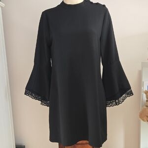 Zara Black Long Sleeve Dress with Lace Cuffs